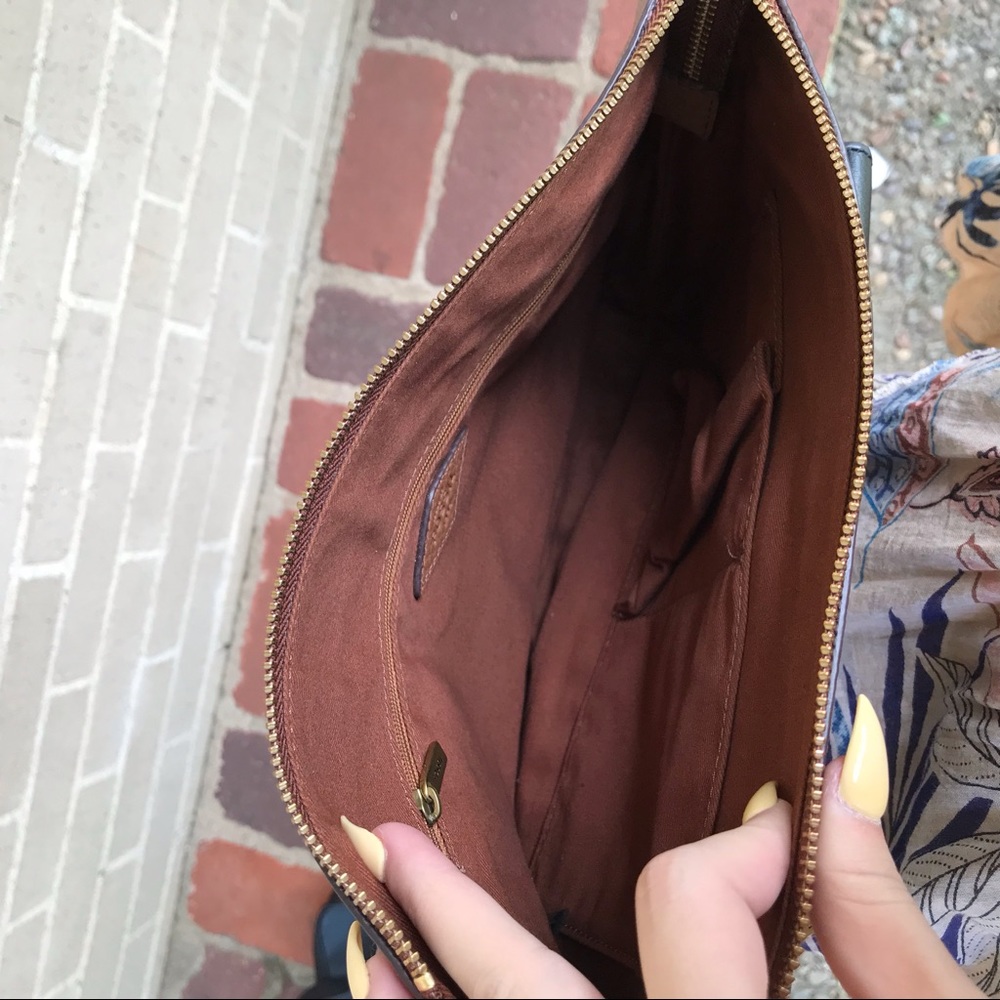 Fossil brown colorblock leather shoulder satchel - Picture 7 of 8